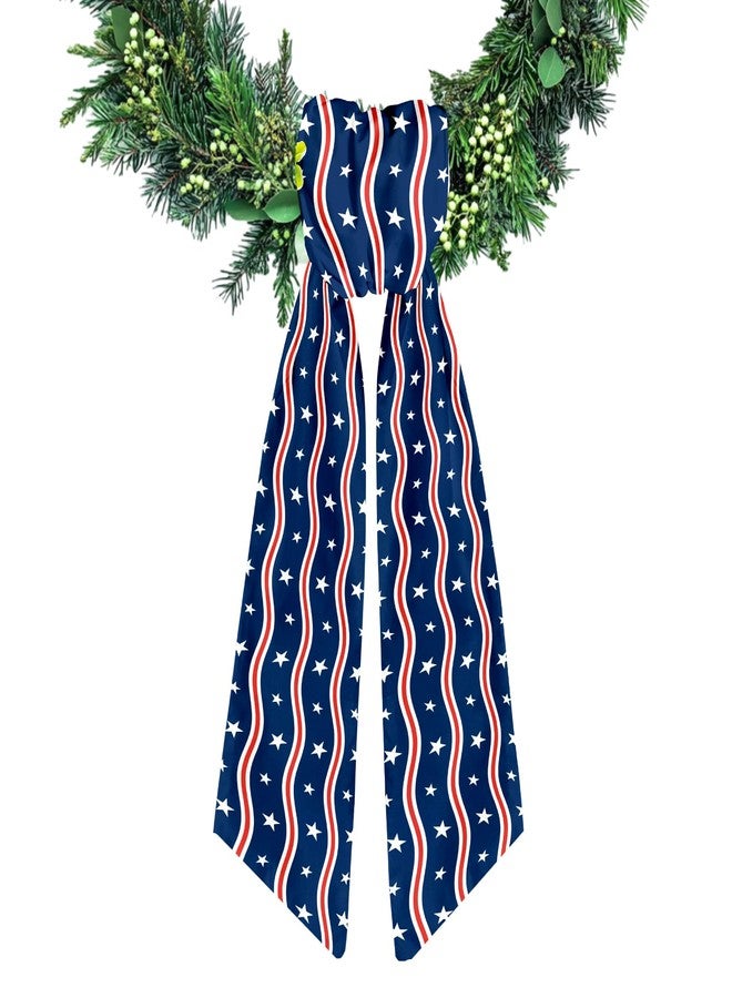 Ftuuo Patriotic Wreath Sash for Front Door Red White Stripe Wreaths Satin Sash Wave Star Garland Ribbon Accessories for Wreath Yard Doorway Indoor Outdoor Bow 4th of July Home Decor,5.1 x 54.3 - Image 1